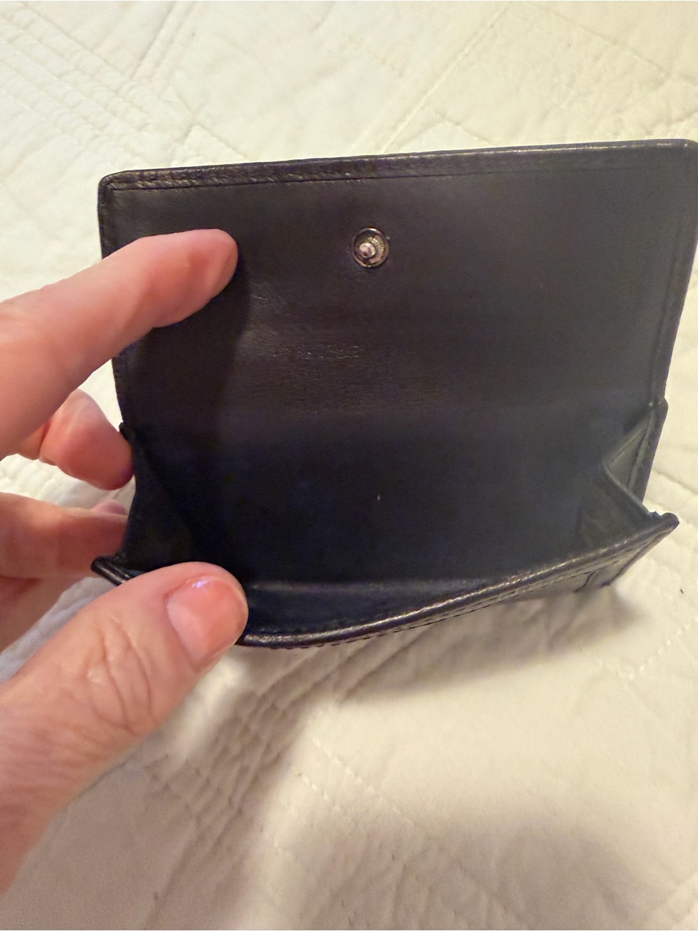 Coach Hampton Black Leather Trifold Wallet with Embossed Logo - Picture 4 of 9